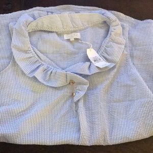 NWT MUD PIE SEERSUCKER TANK WITH RUFFLE NECK DETAI